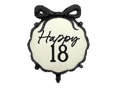 Balon foliowy pastylka z kokardką Happy 18, 45 cm