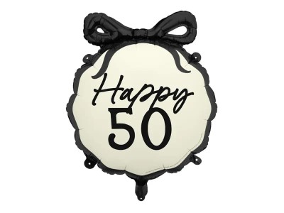 Balon foliowy pastylka z kokardką Happy 50, 45 cm
