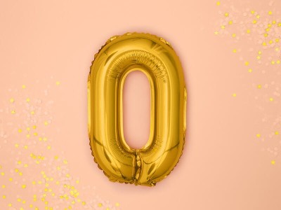 Złota cyfra zero balon foliowy