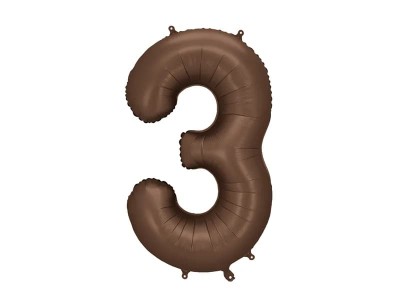 Balon foliowy cyfra 3 brązowy kawowy, 86 cm