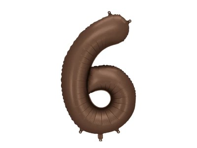 Balon foliowy cyfra 6 brązowy kawowy, 86 cm