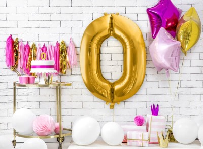 Złoty balon cyfra 0 duża