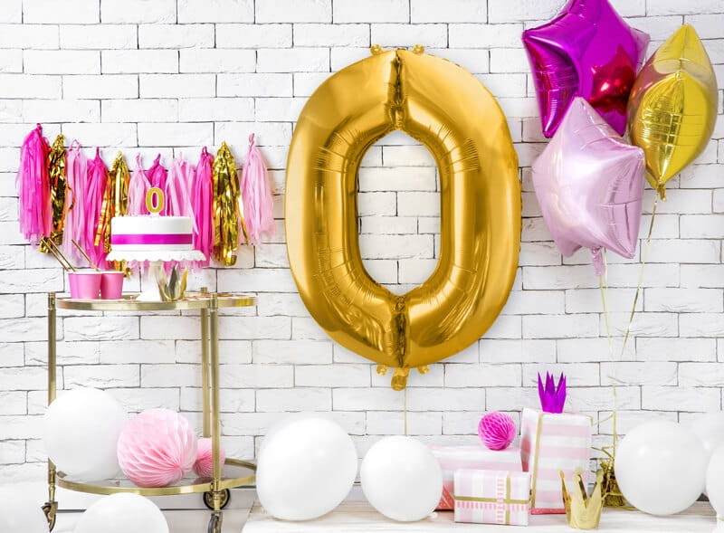 Złoty balon cyfra 0 duża