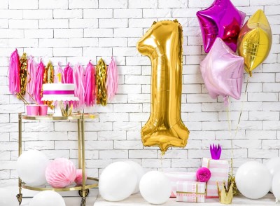 Złoty balon cyfra 1 duża