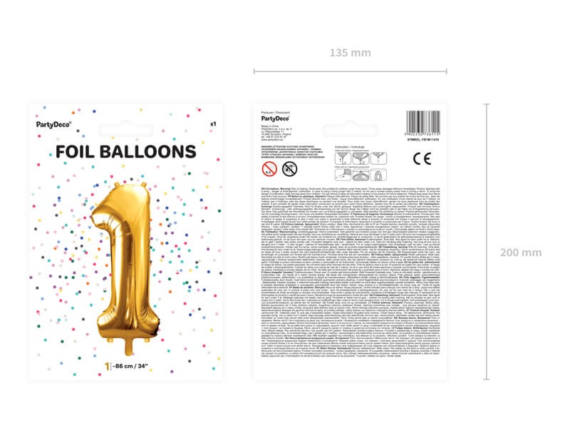 Złoty duży balon cyfra 1 na hel