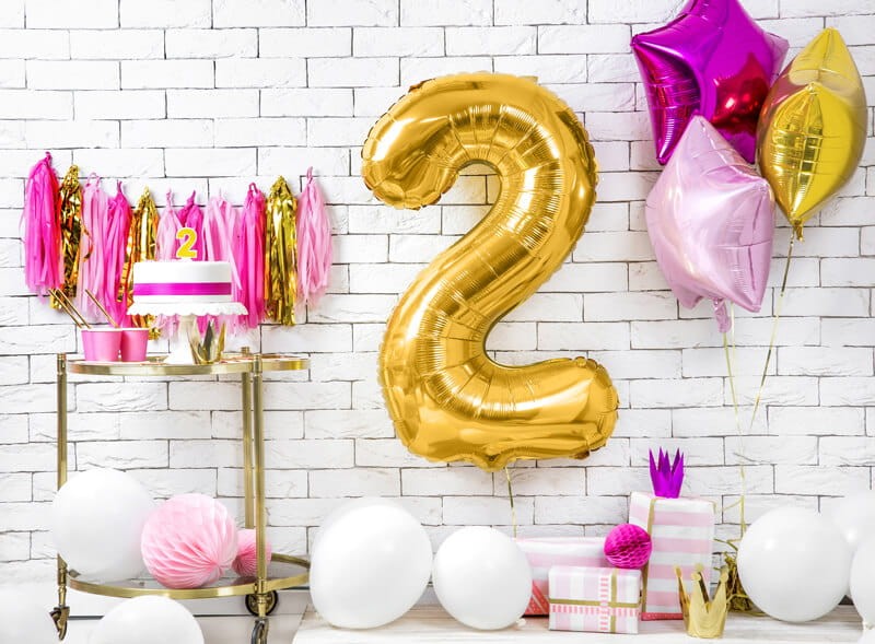 Złoty balon cyfra 2 duża