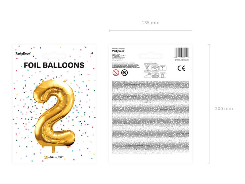Złoty duży balon cyfra 2 na hel