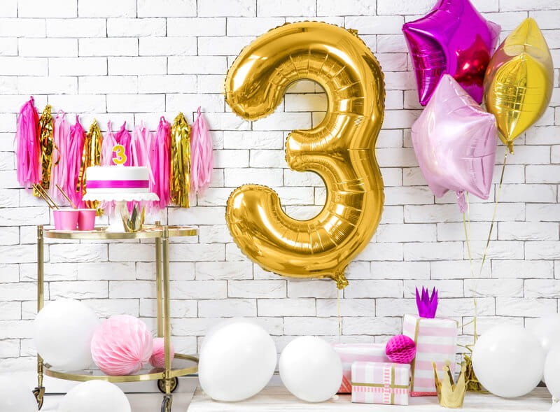 Złoty balon cyfra 3 duża