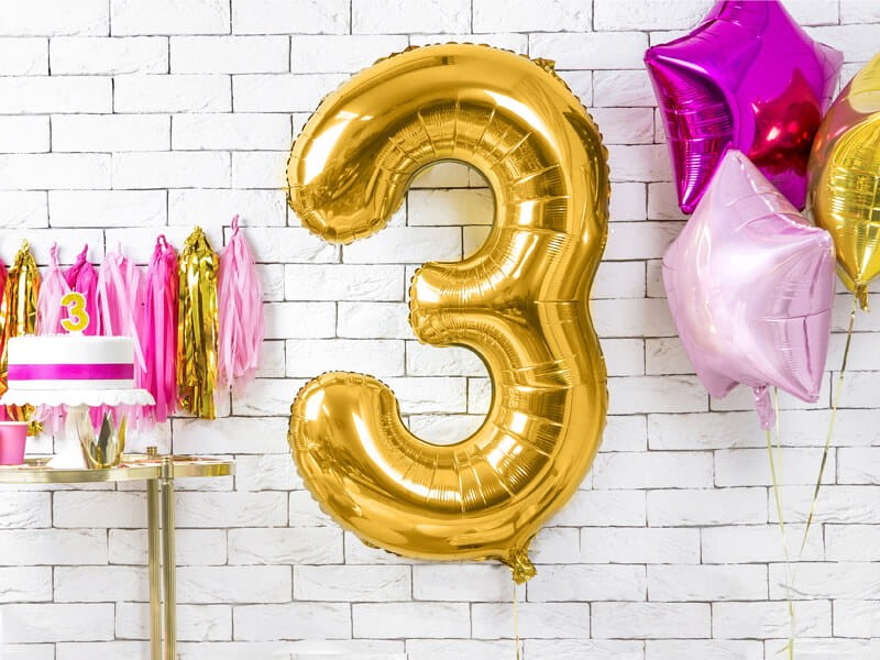 Balon cyfra trzy złota duża