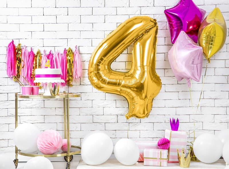 Złoty balon cyfra 4 duża