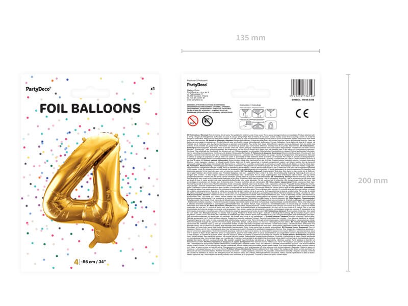 Złoty duży balon cyfra 4 na hel