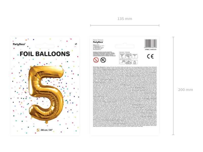 Złoty duży balon cyfra 5 na hel