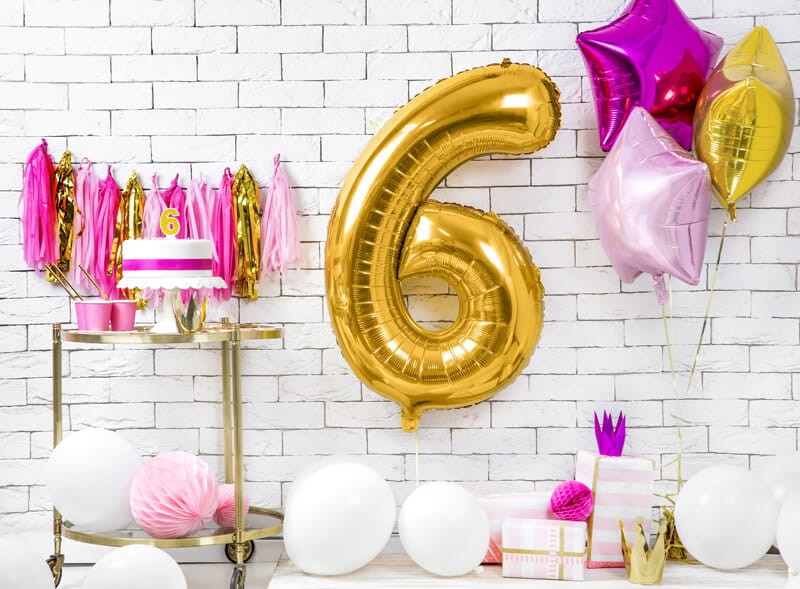 Złoty balon cyfra 6 duża