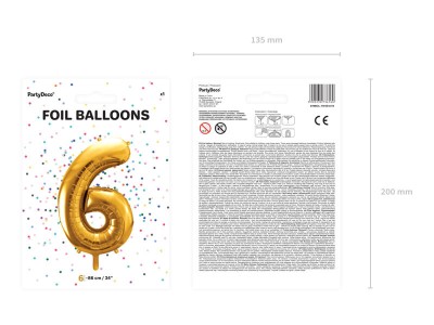 Złoty duży balon cyfra 6 na hel