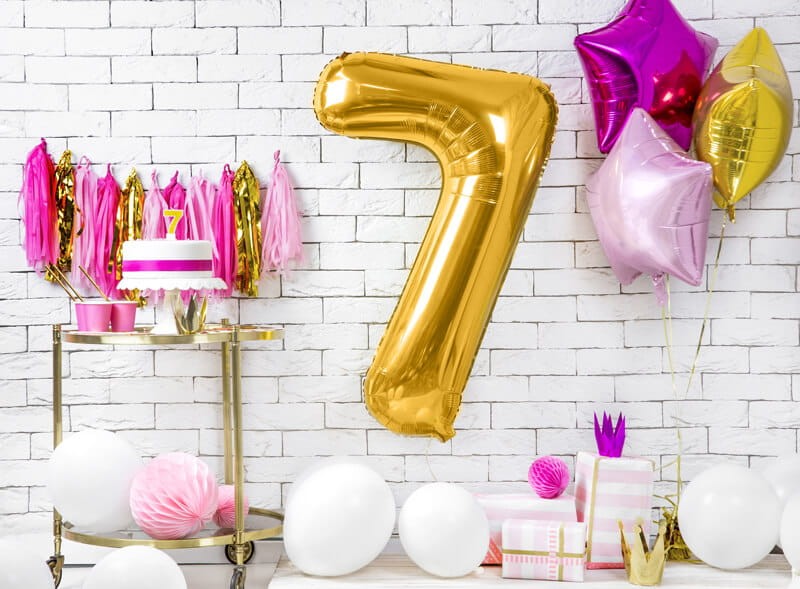 Złoty balon cyfra 7 duża