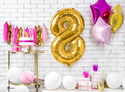 Złoty balon cyfra 8 duża