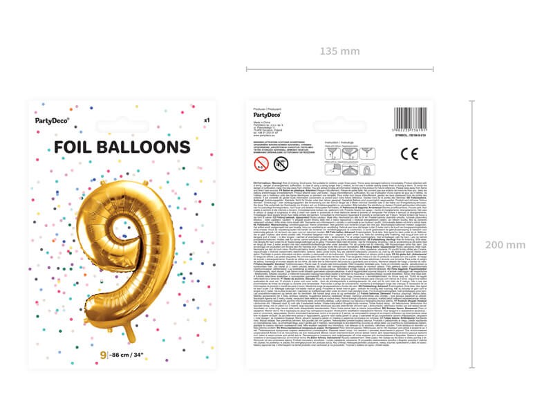 Złoty duży balon cyfra 9 na hel