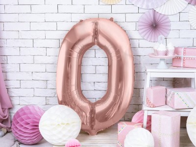 Balon cyfra zero różowe złoto duża