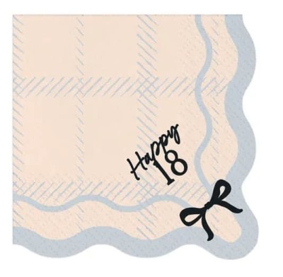 Serwetki papierowe kremowe z kokardką Happy 18, 12 szt.