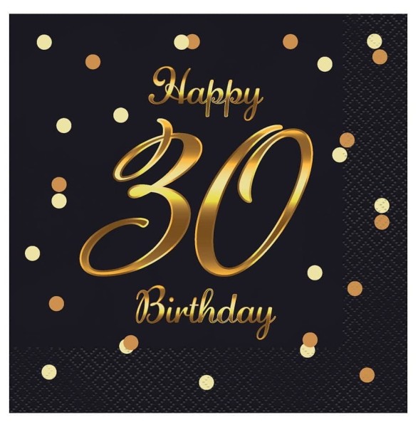 Serwetki Happy 30 Birthday urodziny czarne, 20 szt.