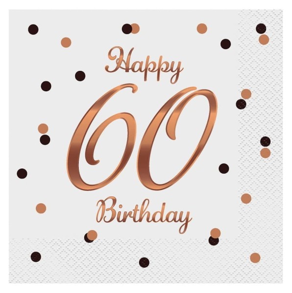 Serwetki Happy 60 Birthday urodziny białe, 20 szt.