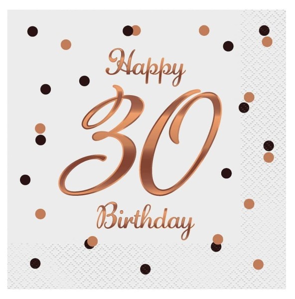 Serwetki Happy 30 Birthday urodziny białe, 20 szt.
