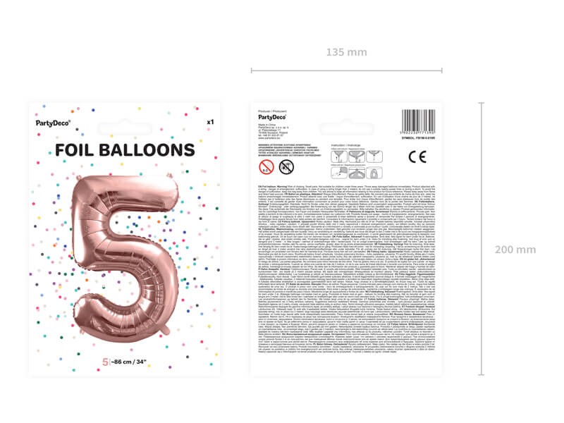 Rose gold duży balon cyfra 5 na hel