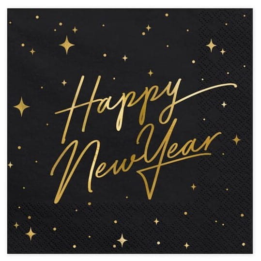 Serwetki papierowe sylwestrowe Happy New Year czarne, 20 szt.