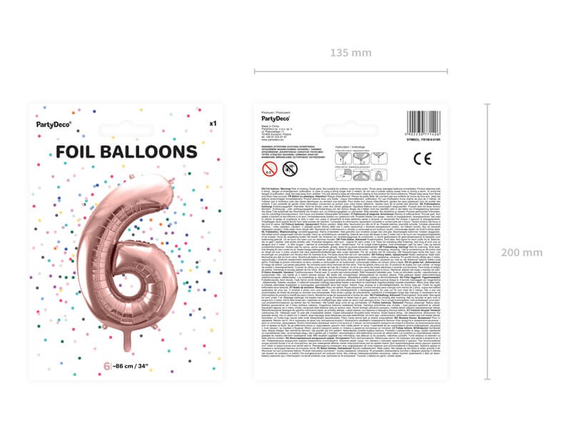 Rose gold duży balon cyfra 6 na hel
