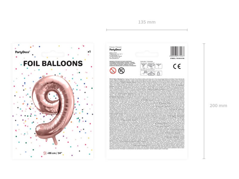 Rose gold duży balon cyfra 9 na hel