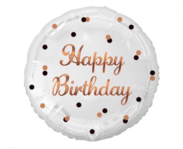 Balon foliowy okrągły Happy Birthday biały rose gold, 45 cm