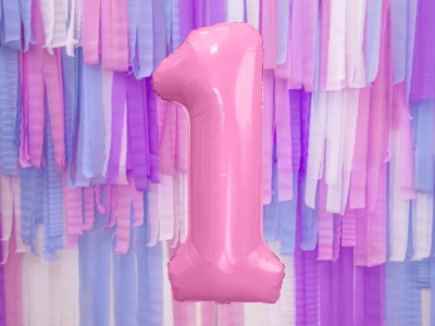 Balon cyfr jeden różowa duża