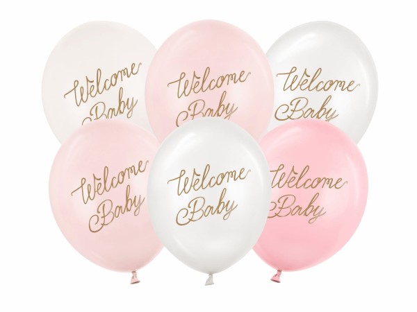 Balony lateksowe Welcome Baby różowe, 30 cm 6 szt.