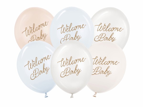 Balony lateksowe Welcome Baby niebieskie, 30 cm 6 szt.