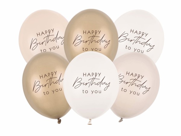 Balony lateksowe Happy Birthday beżowe, 30 cm 6 szt.