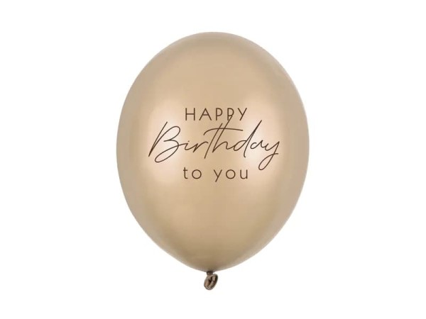 Balony metaliczne Happy Birthday zimny złoty Metallic Cold Gold, 30 cm 6 szt.
