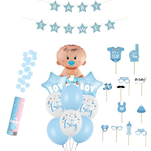 Dekoracje na Baby Shower chłopca balony bobas konfetti baner rekwizyty do zdjęć
