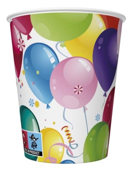 Kubeczki papierowe urodzinowe Kolorowe Balony Konfetti, 8 szt.