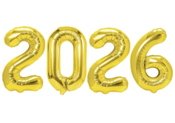 Balony foliowe na sylwestra rok 2026, 100 cm złote