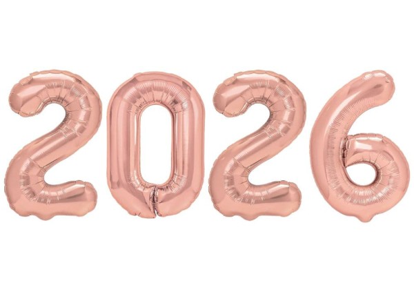 Balony foliowe na sylwestra rok 2026, 40 cm różowe złoto