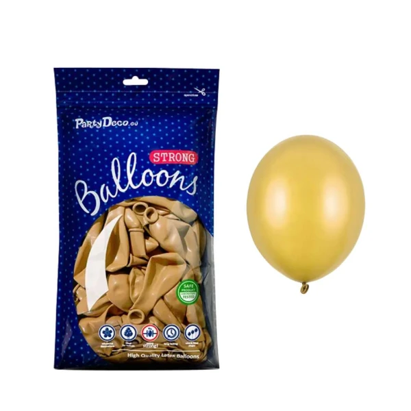 Balony metaliczne złote Metallic Gold strong, 12 cm 100 szt.