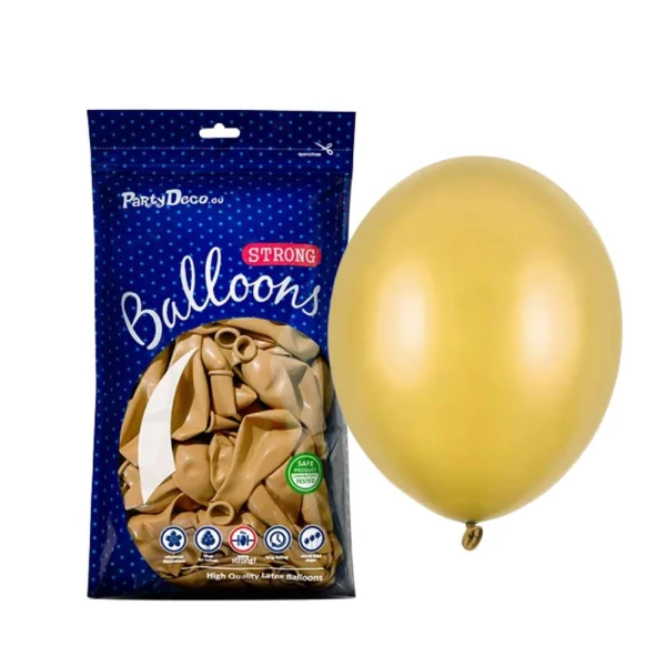 Balony metaliczne złote Metallic Gold strong, 27 cm 100 szt.