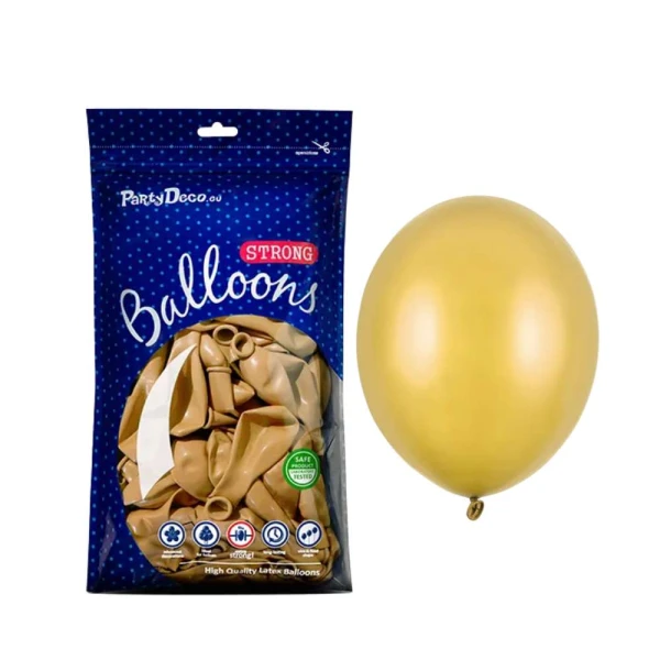 Balony metaliczne złote Metallic Gold strong, 23 cm 100 szt.