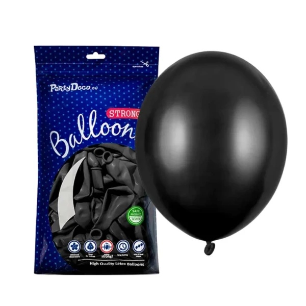 Balony metaliczne czarne Metallic Black strong, 30 cm 100 szt.