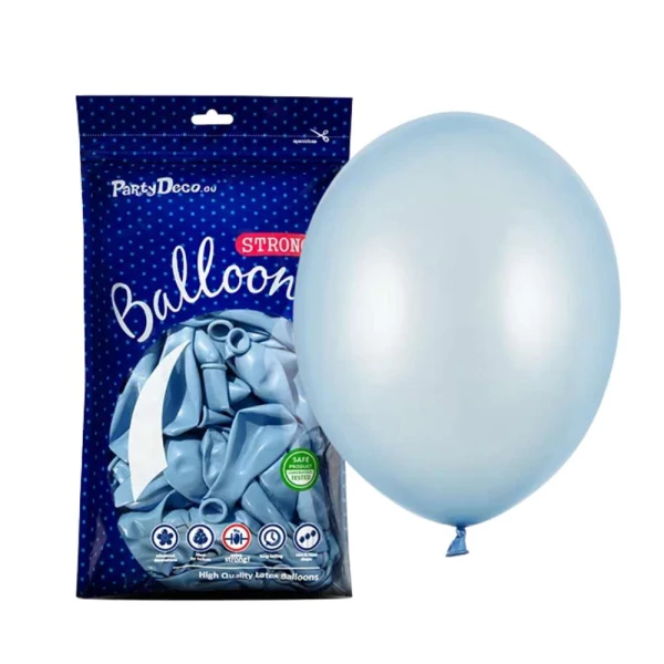 Balony metaliczne niebieskie Metallic Baby Blue strong, 30 cm 100 szt.