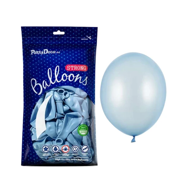 Balony metaliczne niebieskie Metallic Baby Blue strong, 23 cm 100 szt.