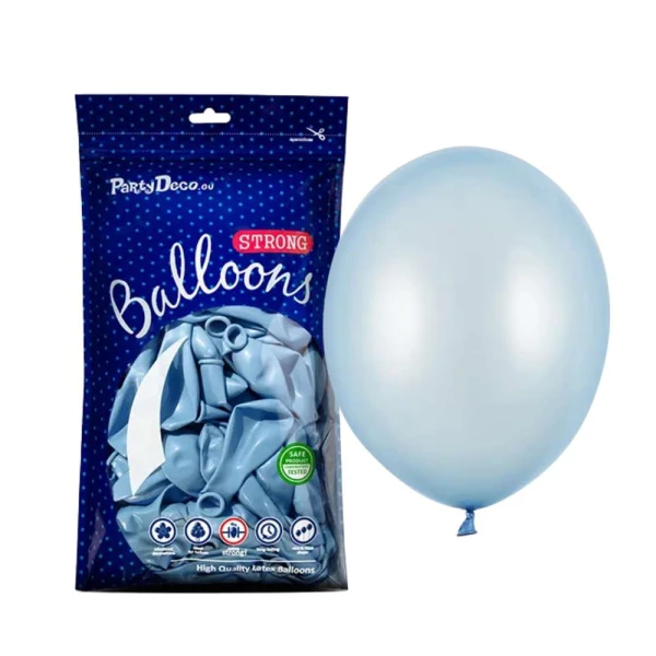 Balony metaliczne niebieskie Metallic Baby Blue strong, 27 cm 100 szt.