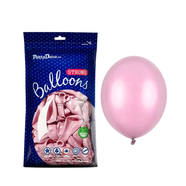 Balony metaliczne jasne różowe Metallic Candy Pink strong, 23 cm 100 szt.