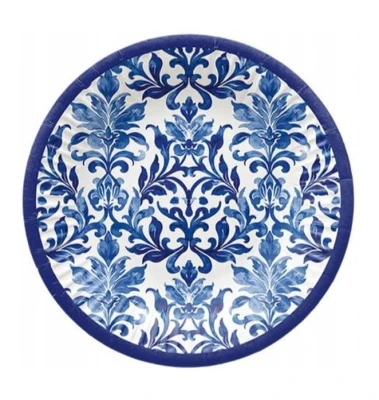 Talerzyki papierowe Azulejo niebieska mozaika niebieskie wzory, 23 cm