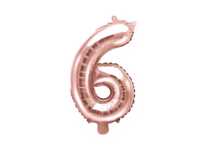 Balon foliowy cyfra 6 różowe złoto 35 cm